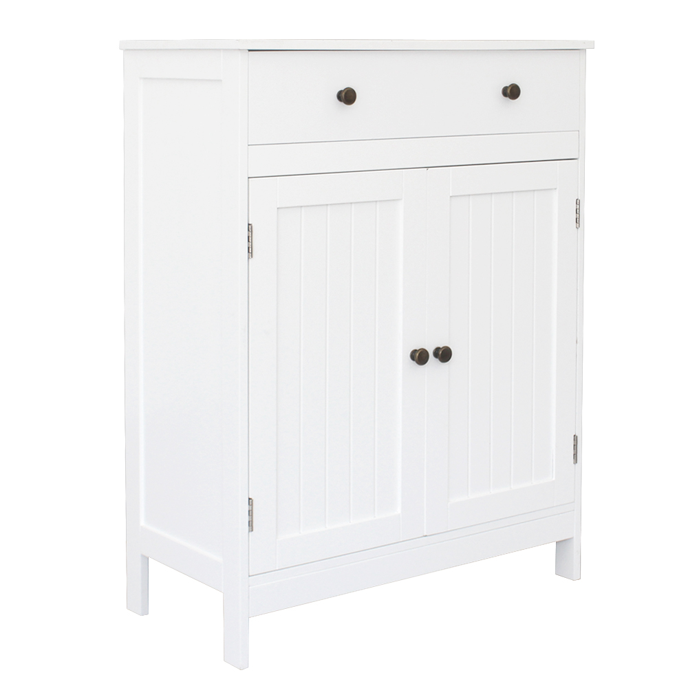 Bathroom Floor Storage Cabinet With Drawer Double Louvered Doors